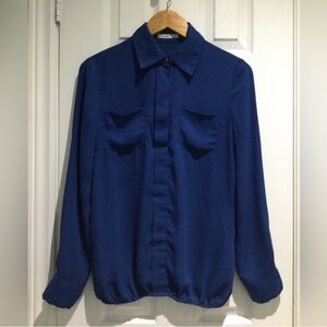 Katie Royal Blue Chic Double Pocket Blouse